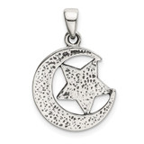 Sterling Silver LOVE YOU TO THE MOON Antiqued Star and Moon Pendant - QC-C79E5496-5024