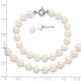 Sterling Silver Madi K Rhodium-plated 5-6mm White Semi-Round Freshwater Cultured Pearl 12 inch Necklace, 4 inch Bracelet & Button Post Earrings Set