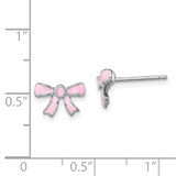 Sterling Silver Madi K Rhodium-plated Pink Enamel Bow Children's Post Earrings
