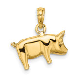 14K 3-D Polished Pig with Curly Tail Charm