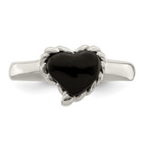 Sterling Silver Onyx Heart Ring - QR-6E6DBC19-5564