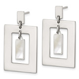 Sterling Silver Open Rectangle with Mother of Pearl Dangle Post Earrings