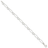 Sterling Silver Oval Link w/Hearts Bracelet
