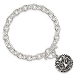 Sterling Silver Oxidized Dangle GUARDIAN ANGEL Toggle Clasp Bracelet