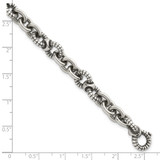 Sterling Silver Oxidized Polished and Textured Round Fancy Cable Link Mens 8.25 inch Bracelet