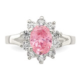 Sterling Silver Pink Oval CZ Cluster Ring - QR-1B6509D6-9596