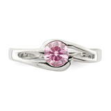 Sterling Silver Pink Round Bezel CZ Ring - QR-0B270548-8757