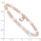 Sterling Silver Pink Shell Bead, Crystal & Heart Children's Stretch Bracele