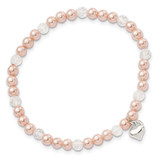 Sterling Silver Pink Shell Bead, Crystal & Heart Children's Stretch Bracele