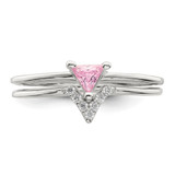 Sterling Silver Pink Trillion CZ and White CZ Ring Set - QR-8FEEEE9A-4338
