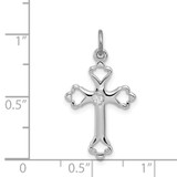 Sterling Silver Platinum-plated Budded Cross w/CZ Charm