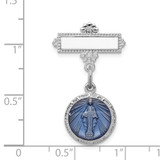 Sterling Silver Platinum-plated Enameled Miraculous Medal Pin - QC-185AB560-8778