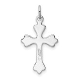 Sterling Silver Platinum-plated Green Enameled Budded Cross Charm