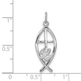 Sterling Silver Platinum-plated Ichthus Fish Charm - QC-097A2F37-4194