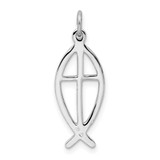 Sterling Silver Platinum-plated Ichthus Fish Charm - QC-0E459375-9714