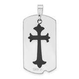 Sterling Silver Platinum-plated Polished Black Epoxy Cross Dog Tag Pendant