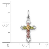 Sterling Silver Platinum-plated Polished Epoxy & Gold-plated Cross Pendant - QC-F33CAA1F-7166