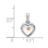 Sterling Silver Platinum-plated Small Heart with Mustard Seed Pendant