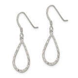 Sterling Silver Polished & D/C Teardrop Dangle Shepherd Hook Earrings