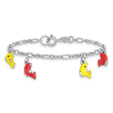 Sterling Silver Polished & Enameled Dolphins Children's 6in Bracelet