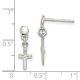 Sterling Silver Polished & Grooved Latin Cross Post Dangle Earrings