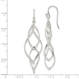 Sterling Silver Polished & Lasered Texture Twisted Dangle Hook Earrings