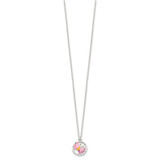 Sterling Silver Polished & Pink/Orange Enameled Butterfly Children's Earrings & 14in Necklace Set