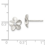 Sterling Silver Polished & Satin CZ Flower Post Earrings