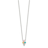 Sterling Silver Polished & Textured Multi-color Enameled Ice Cream Cone with 2 Inch Extension Children's Necklace