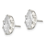 Sterling Silver Polished 10x5mm Marquise Snap Set CZ Stud Earrings