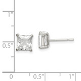 Sterling Silver Polished 6mm Princess CZ Stud Earrings