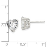 Sterling Silver Polished 8mm Heart 3 Prong Basket Set CZ Stud Earrings