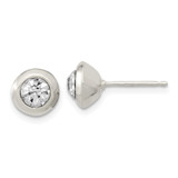 Sterling Silver Polished 8mm Round CZ Bezel Set Stud Earrings - QE-CB5F637F-8210