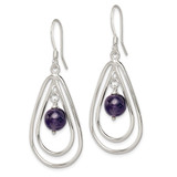 Sterling Silver Polished Amethyst Teardrop Dangle Earrings - QE-5D5382ED-3079