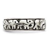 Sterling Silver Polished and Antiqued Elephants Ring - QR-5129428C-8193