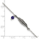 Sterling Silver Polished and Antiqued Feather and Blue Lapis Bead 9 inch with 1 inch Extension Anklet