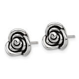 Sterling Silver Polished and Antiqued Rose Post Earrings