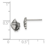 Sterling Silver Polished and Antiqued Sea Shell Post Earrings