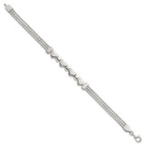 Sterling Silver Polished and Beaded 4-Hearts 7.25 Inch Bracelet