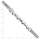 Sterling Silver Polished and Beaded 4-Hearts 7.25 Inch Bracelet