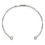 Sterling Silver Polished and Beaded CZ Bar Cuff Bangle