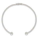 Sterling Silver Polished and Beaded CZ Cross Cuff Bangle