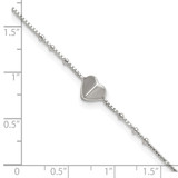 Sterling Silver Polished and Beaded Heart 9 inch with 1 inch Extension Anklet