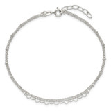 Sterling Silver Polished and Beaded Hearts Double Strand 9 inch with 1 inch Extension Anklet