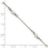 Sterling Silver Polished and Beaded with Acrylic Pearl 9 in with 1 inch Extension Anklet
