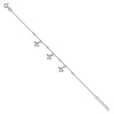 Sterling Silver Polished and Beaded with Three Leaf Dangles 7 inch with 1 inch Extension Bracelet