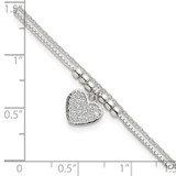 Sterling Silver Polished and Beaded with White CZ Heart Double Strand 7.5 inch Bracelet