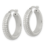 Sterling Silver Polished and Grooved 26x6mm Round Hollow Hoop Earrings
