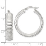 Sterling Silver Polished and Grooved 32x7.5mm Round Hollow Hoop Earrings
