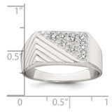 Sterling Silver Polished and Grooved White CZ Size 10 Mens Ring